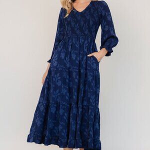 Baltic Born Aubrey Smocked Midi Dress | Navy Floral Size LL